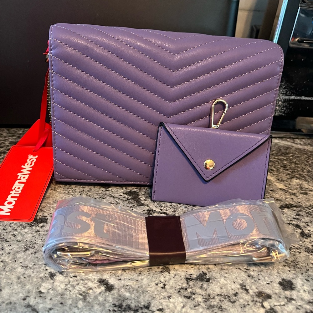 Montana West Purple Crossbody Shouder Purse Bag Quilted Mini Pouch NWT